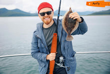 Load image into Gallery viewer, AirFly Folding Fish Measuring Board β 32in Ruler with Built-in 3.25β, 5β, 5.75β Gauges β Dungeness, Blue Crab, Lobster β Ruler for Boat, Shore, Kayak β Orange, Designed in USA