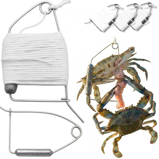 Airfly Blue Crab Throw Line - 30ft Cotton Hand Line with Bait-Lock Pin and Sinker - Chicken Necking Drop Line for Pier, Dock and Bridge - Designed in USA