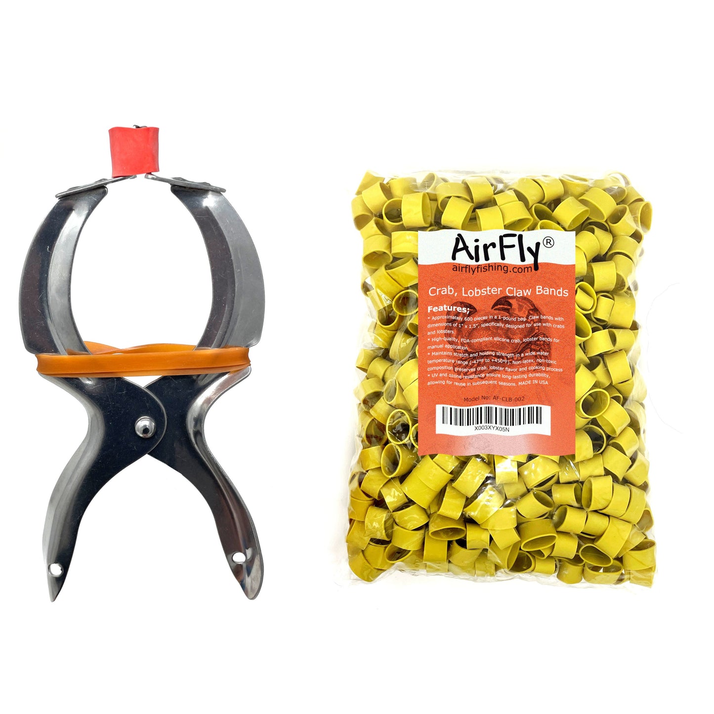 AirFly Crab, Lobster Claw Rubber Bands, Protect Lobsters & Crabs, Cook Safe FDA-Compliant Silicone, Made in USA - 600 pcs - Binder&Blue Bag