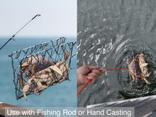 Load image into Gallery viewer, AirFly Foldable Crabjaw Trap with Bait Clip - Redesigned Rectangle Castable Crab Hawk Pot/Ring for Dungeness and Blue Crabs in Florida, Oregon, Washington, Texas, and California, 2pcs + Squid Bait, 4pcs + Gauge