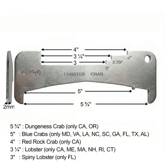Bulk Sales /// AirFly Aluminum Crab & Lobster Gauge – All-in-One Measuring Tool for Dungeness, Blue, Rock Crab & Lobster (3” to 5-3/4”) – Rust-Resistant Ruler for CA, East Coast, Gulf & Canada – Designed in USA
