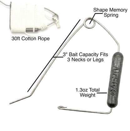 Airfly Blue Crab Throw Line - 30ft Cotton Hand Line with Bait-Lock Pin and Sinker - Chicken Necking Drop Line for Pier, Dock and Bridge - Designed in USA