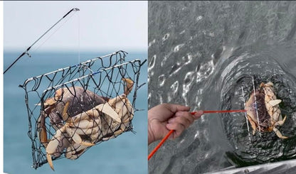 AirFly Foldable Castable Crab Trap - Crab Hawk & Crab Jaw Star Trap with Bait Clip - Portable Fishing Rod Crab Pot for Blue Crabs & Dungeness - Designed in USA (w/ 3 Lines, Gauge, Glove, 2 Traps)