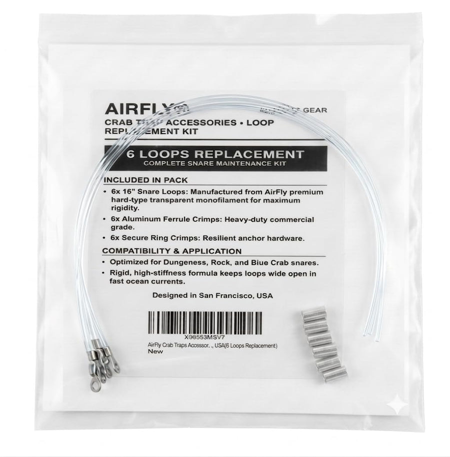 AirFly Crab Snare Replacement Loop Kit for 6-Loop Castable Crab Traps - 6 Clear 16 in Hard Mono Loops + 12 Aluminum Crim