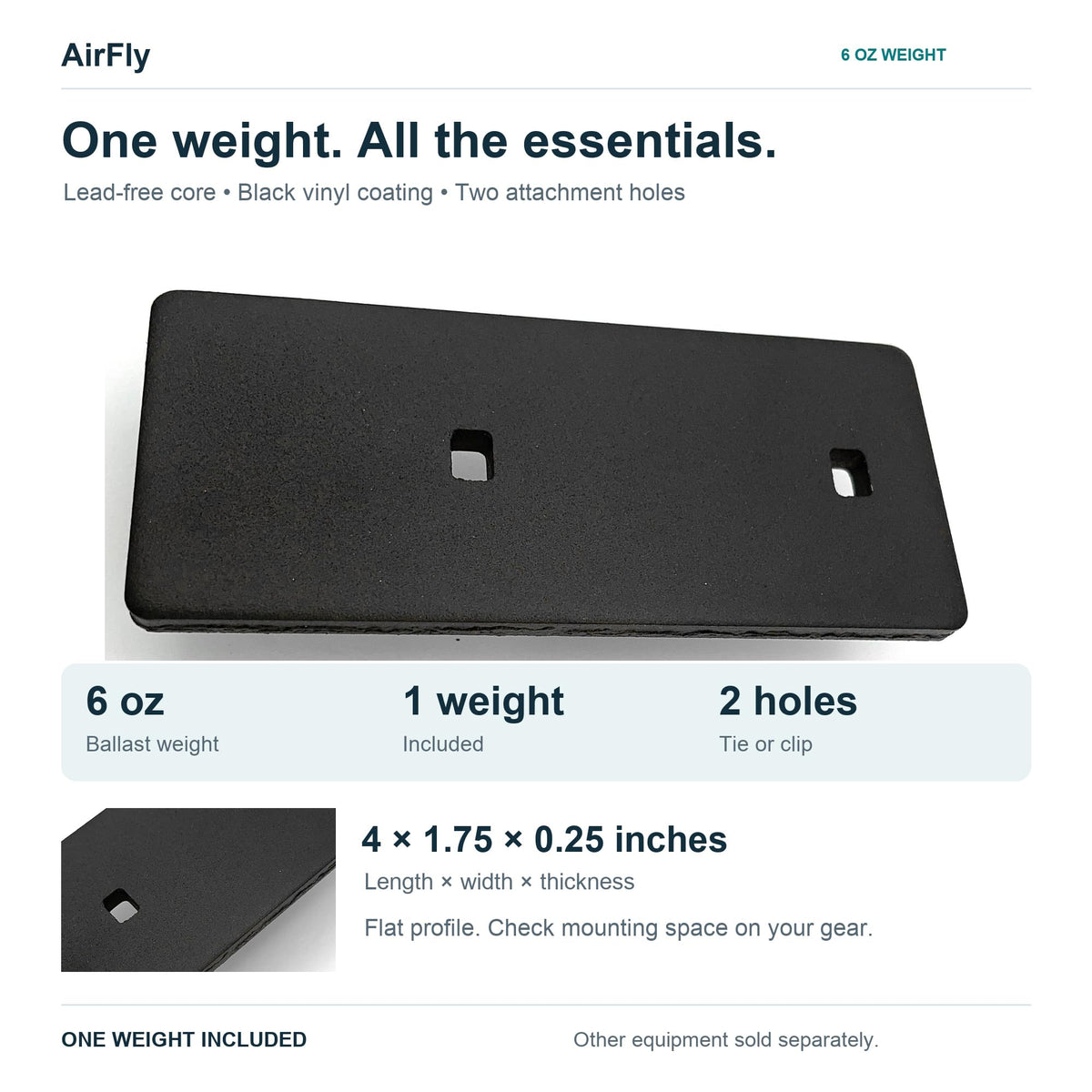 AirFly 6 oz Lead-Free Crab Trap Weight, Flat Vinyl-Coated Sinker - Two Tie Holes, for Castable Traps, Crab Snares, Hoop 