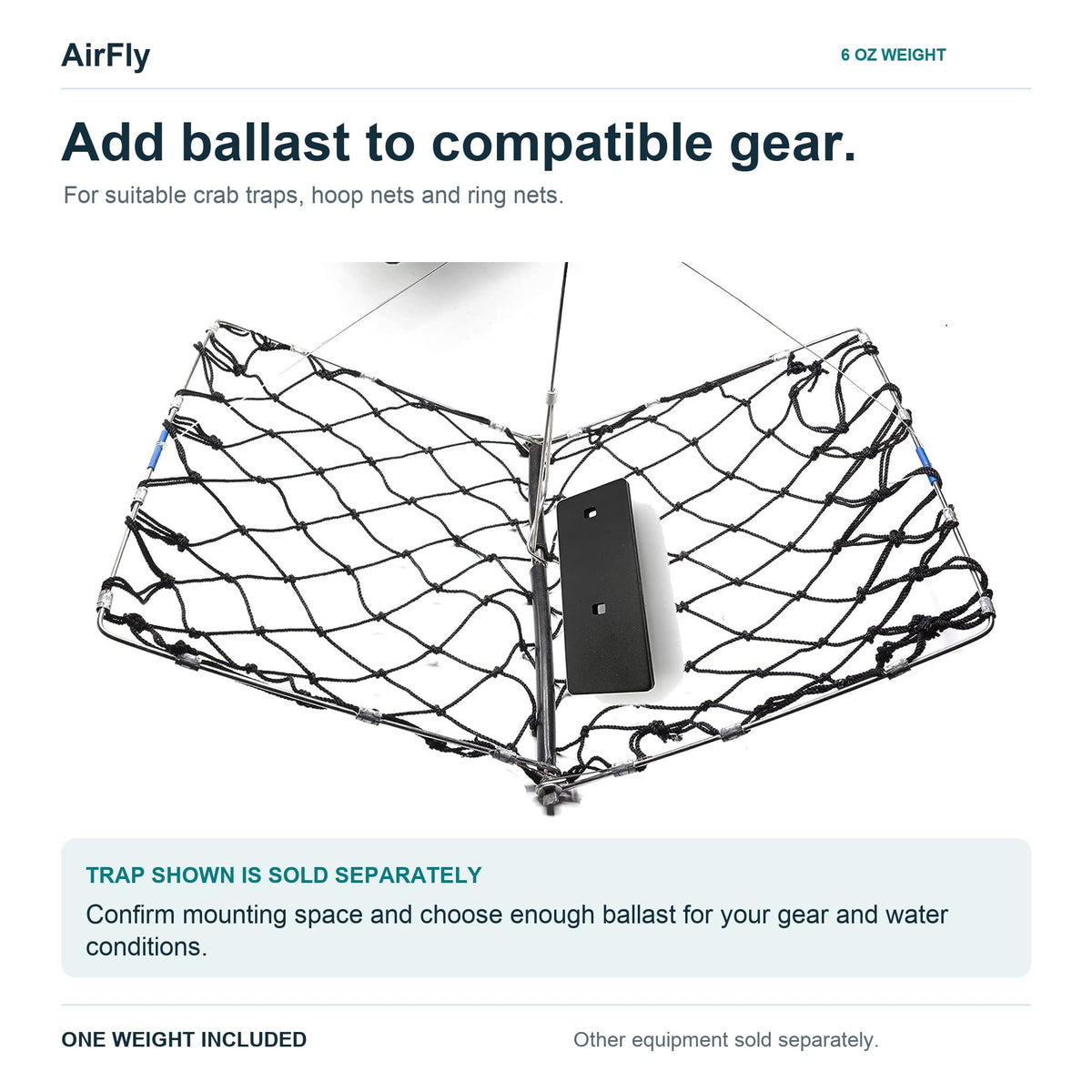 AirFly 6 oz Lead-Free Crab Trap Weight, Flat Vinyl-Coated Sinker - Two Tie Holes, for Castable Traps, Crab Snares, Hoop 