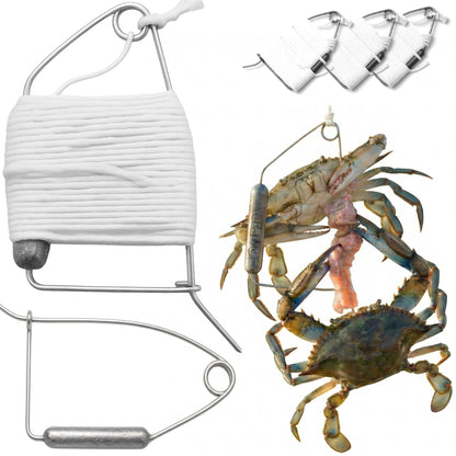Airfly Blue Crab Throw Line - 30ft Cotton Hand Line with Bait-Lock Pin and Sinker - Chicken Necking Drop Line for Pier, Dock and Bridge - Designed in USA