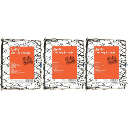 AirFly Foldable Crabjaw Trap with Bait Clip - Redesigned Rectangle Castable Crab Hawk Pot/Ring for Dungeness and Blue Crabs in Florida, Oregon, Washington, Texas, and California, 3pcs