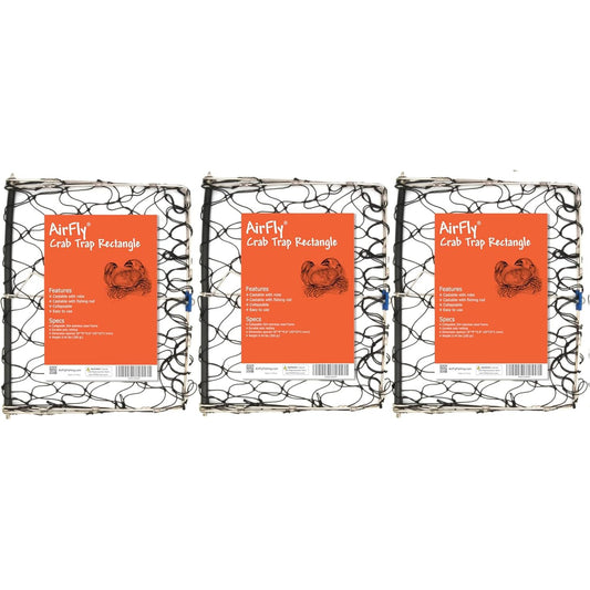 AirFly Foldable Crabjaw Trap with Bait Clip - Redesigned Rectangle Castable Crab Hawk Pot/Ring for Dungeness and Blue Crabs in Florida, Oregon, Washington, Texas, and California, 3pcs