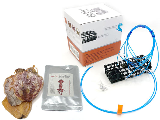 AirFly Castable Crab Snare for Dungeness, Rock and Blue Crab, 2pcs + AirFly Squid Baits, 2pcs