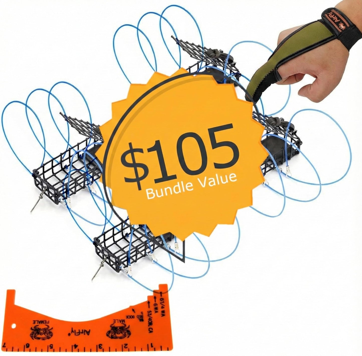 AirFly 6-Loop Crab Trap for Fishing Poles: Perfect for Catching Dungeness, Rock, and Blue Crabs, Made in The USA