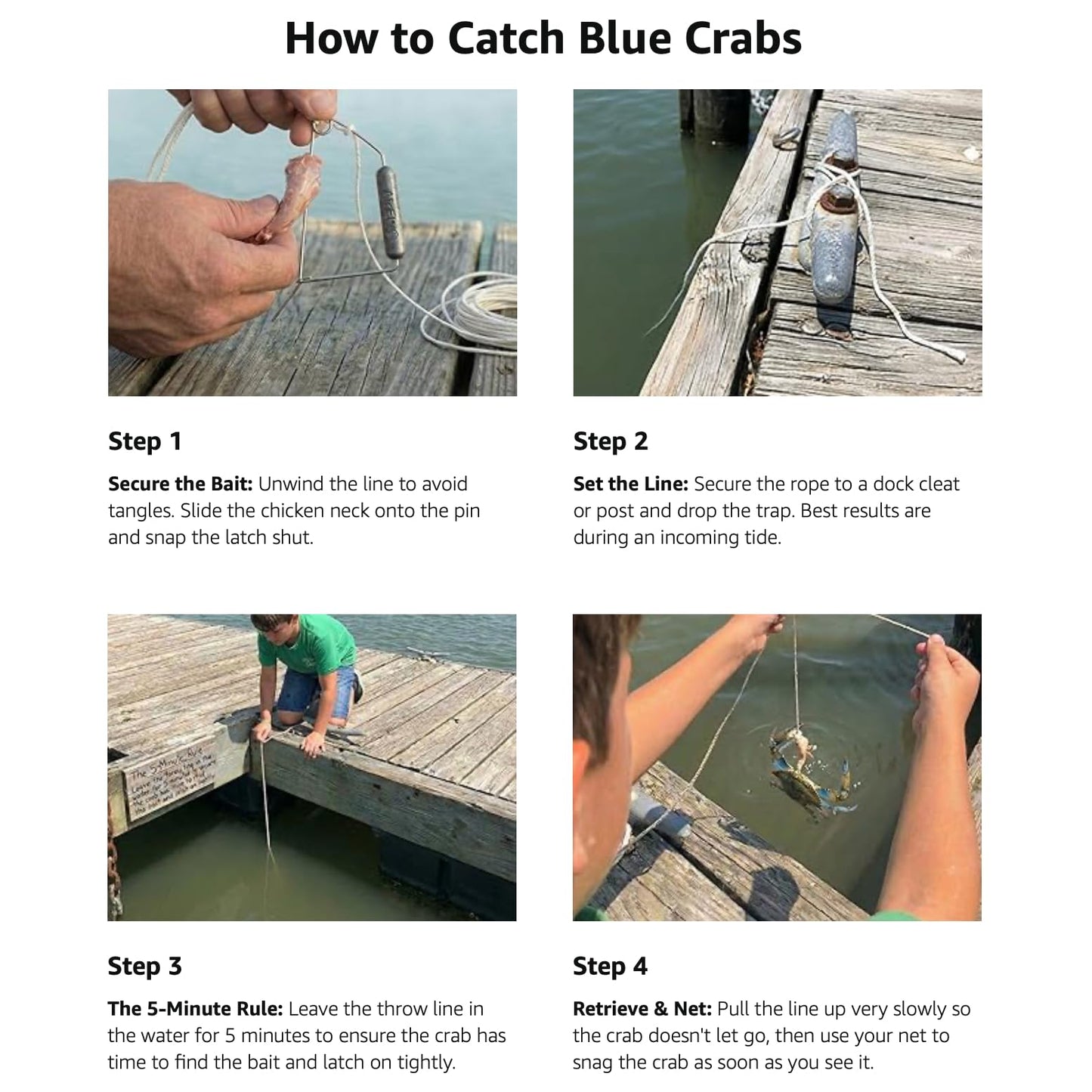 Airfly Blue Crab Throw Line - 30ft Cotton Hand Line with Bait-Lock Pin and Sinker - Chicken Necking Drop Line for Pier, Dock and Bridge - Designed in USA