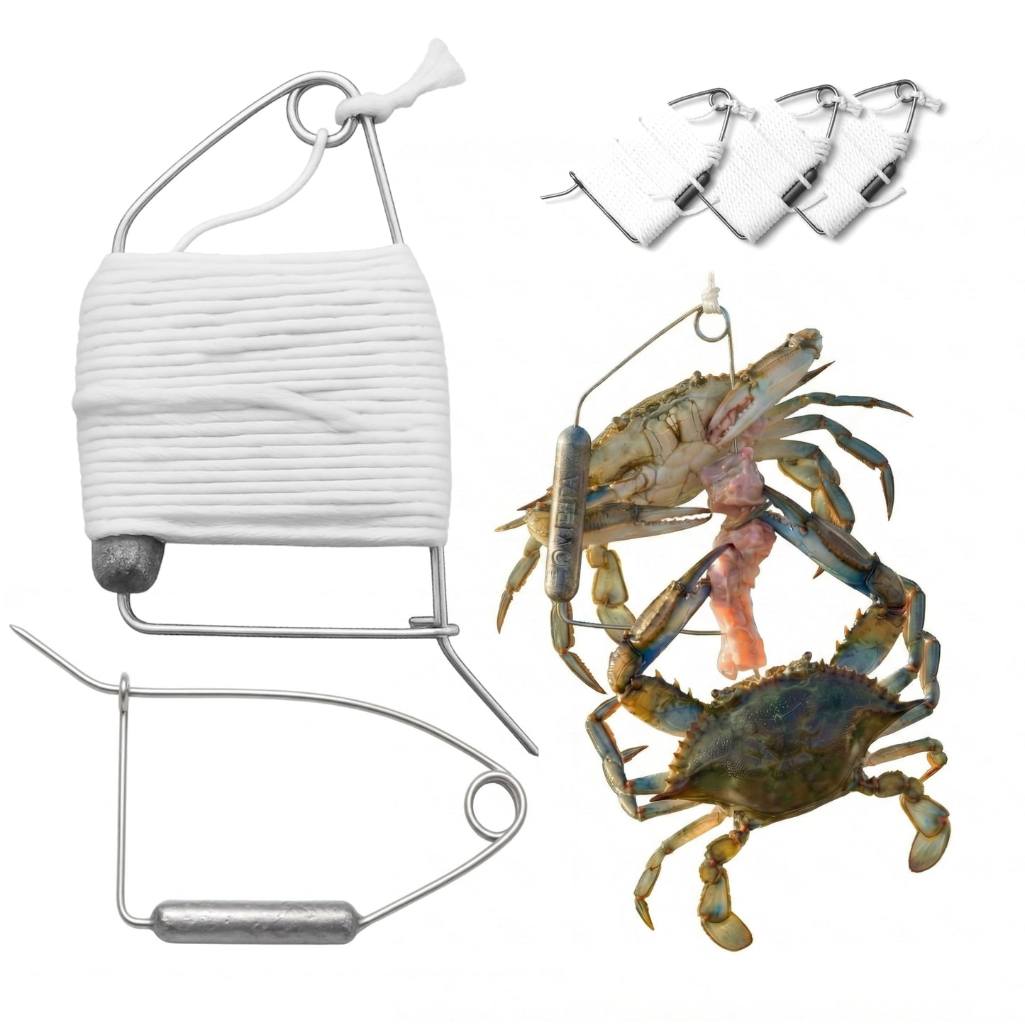 Airfly Blue Crab Throw Line - 30ft Cotton Hand Line with Bait-Lock Pin and Sinker - Chicken Necking Drop Line for Pier, Dock and Bridge - Designed in USA