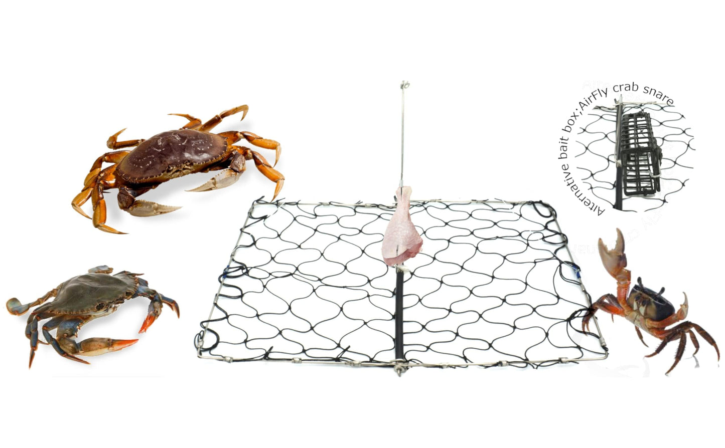 AirFly Foldable Castable Crab Trap - Crab Hawk & Crab Jaw Star Trap with Bait Clip - Portable Fishing Rod Crab Pot for Blue Crabs & Dungeness - Designed in USA