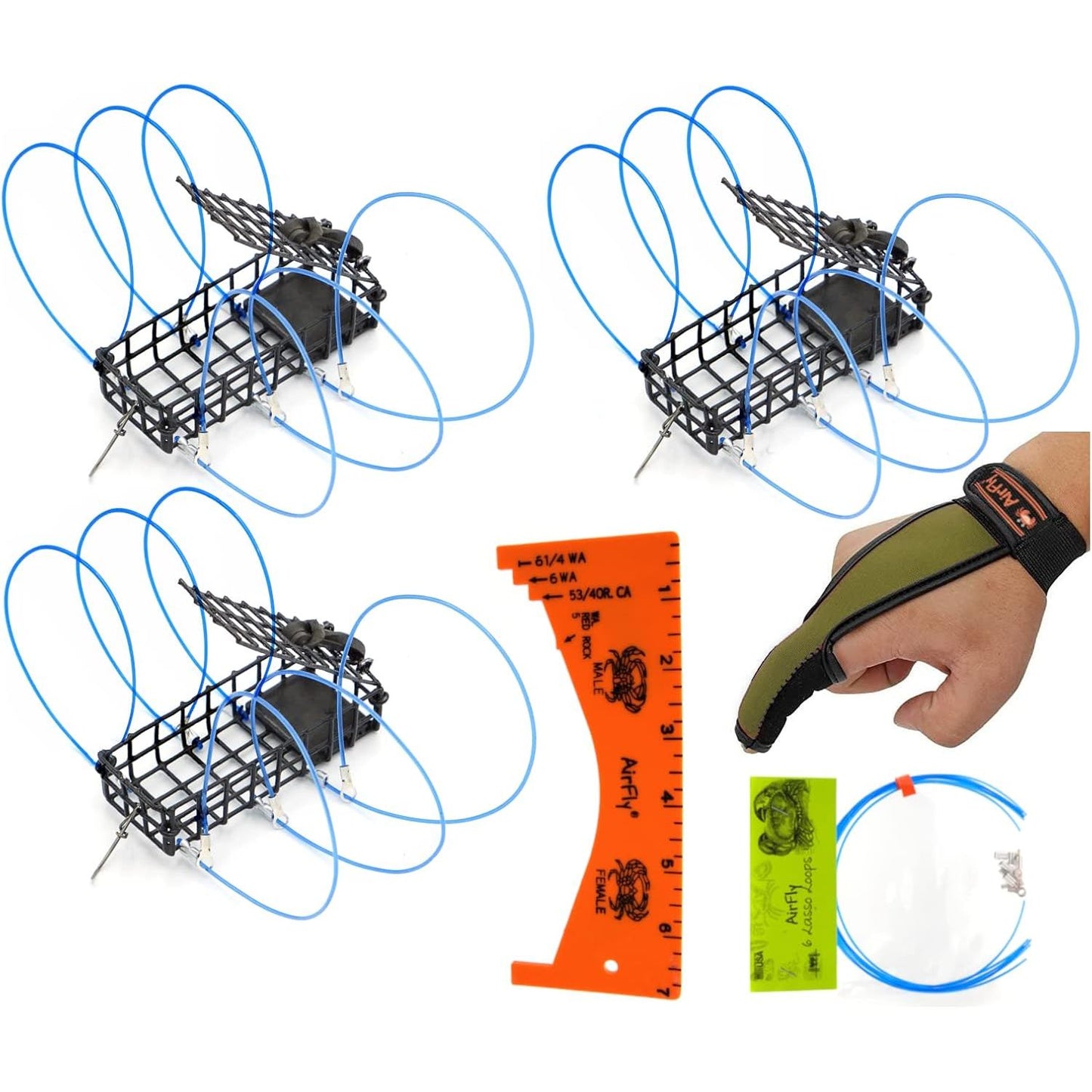 AirFly Crab Trap Snares Standard 3 Pack with 6 Replacement Loops Gauge & Glove, Gauge