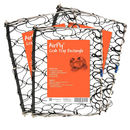 AirFly Foldable Crabjaw Trap with Bait Clip - Redesigned Rectangle Castable Crab Hawk Pot/Ring for Dungeness and Blue Crabs in Florida, Oregon, Washington, Texas, and California, 3pcs