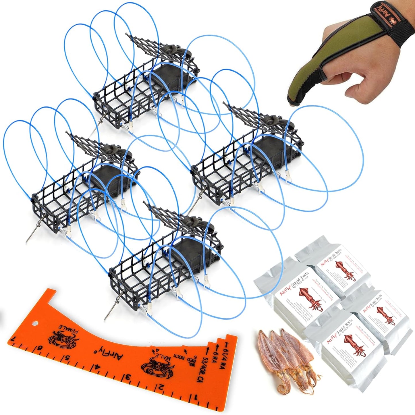 AirFly Heavy Surf 6-Loop Crab Trap for Fishing Poles – Lead-Free, USA-Made, Premium Durable Loops – Ideal for Dungeness, Blue, Rock Crabs – Includes Bait & Reserve Loops