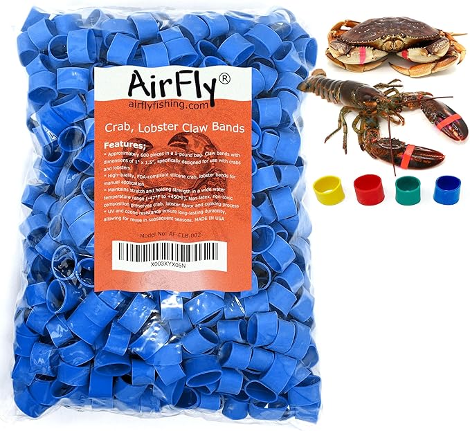 AirFly Crab, Lobster Claw Rubber Bands, Protect Lobsters & Crabs, Cook Safe FDA-Compliant Silicone, Made in USA - 600 pcs - Blue