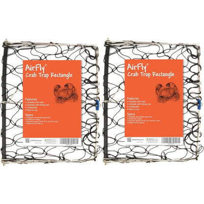 AirFly Foldable Crabjaw Trap with Bait Clip - Redesigned Rectangle Castable Crab Hawk Pot/Ring for Dungeness and Blue Crabs in Florida, Oregon, Washington, Texas, and California,  2pcs