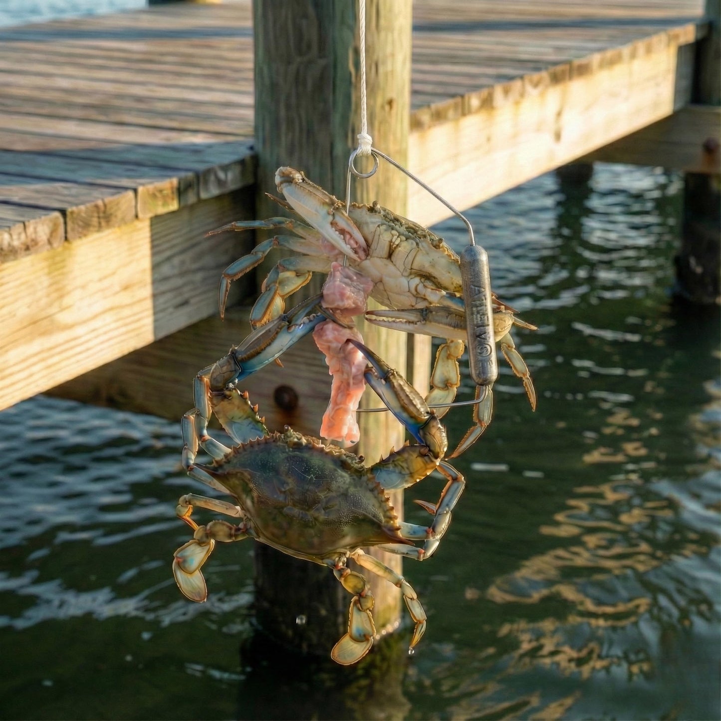 Airfly Blue Crab Throw Line - 30ft Cotton Hand Line with Bait-Lock Pin and Sinker - Chicken Necking Drop Line for Pier, Dock and Bridge - Designed in USA
