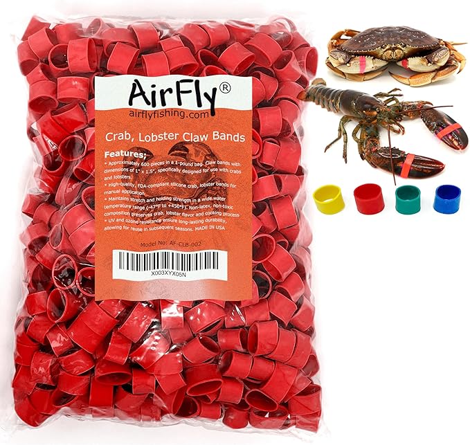 AirFly Crab, Lobster Claw Rubber Bands, Protect Lobsters & Crabs, Cook Safe FDA-Compliant Silicone, Made in USA - 600 pcs - Red
