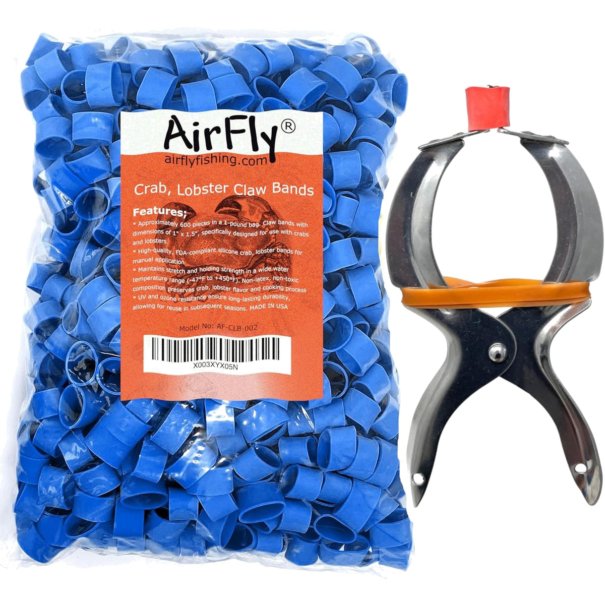 AirFly Crab and Lobster Claw Bands with Bander Tool - 600 Count USA-Made Silicone Bands, Blue, FDA-Compliant, Latex-Free