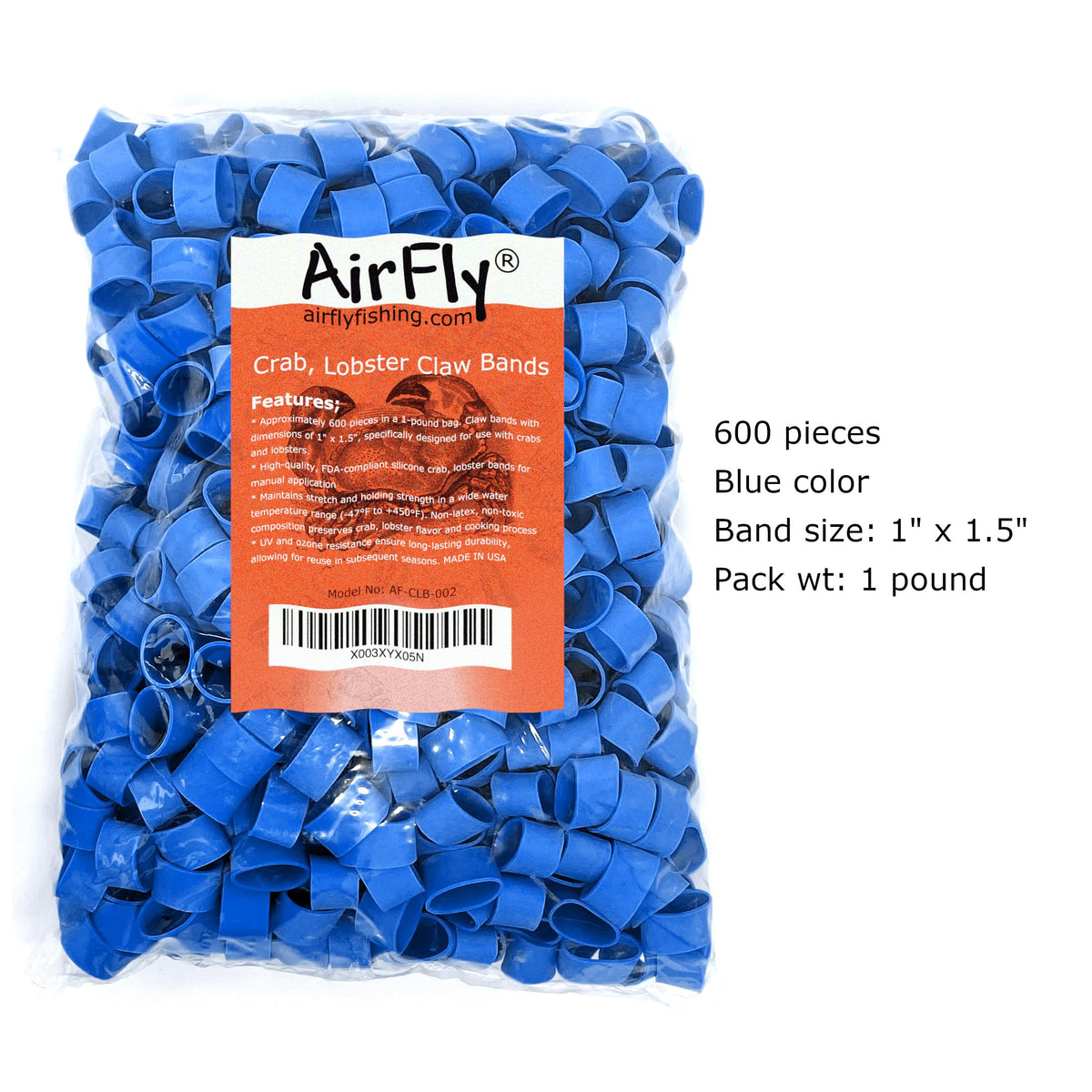 AirFly Crab and Lobster Claw Bands with Bander Tool - 600 Count USA-Made Silicone Bands, Blue, FDA-Compliant, Latex-Free