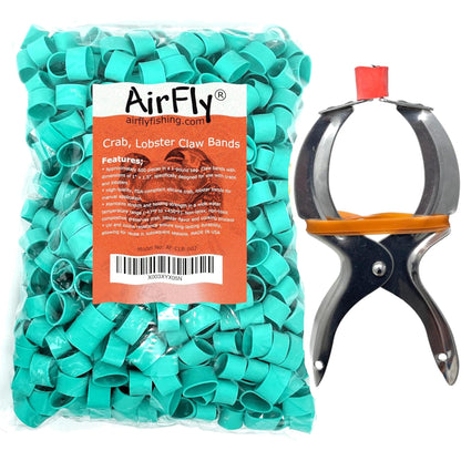 AirFly Crab and Lobster Claw Bands with Bander Tool - 600 Count USA-Made Silicone Bands, Green, FDA-Compliant, Latex-Fre