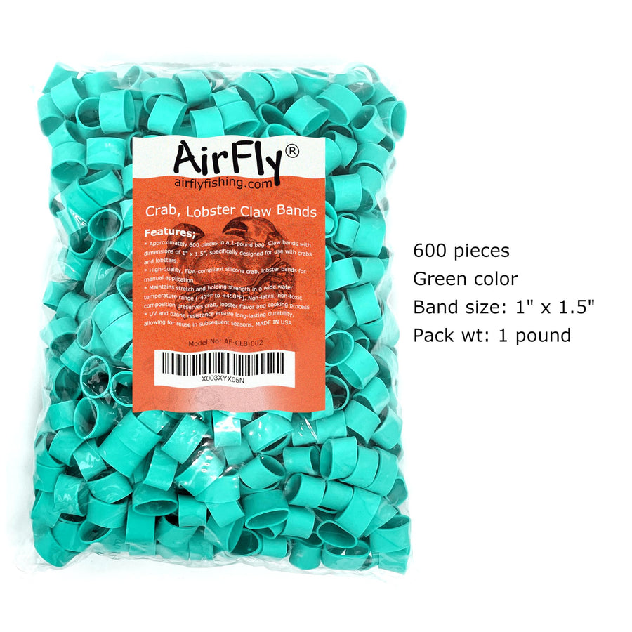 AirFly Crab and Lobster Claw Bands with Bander Tool - 600 Count USA-Made Silicone Bands, Green, FDA-Compliant, Latex-Fre