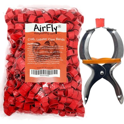 AirFly Crab and Lobster Claw Bands with Bander Tool - 600 Count USA-Made Silicone Bands, Red, FDA-Compliant, Latex-Free,