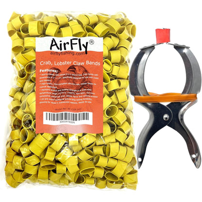 AirFly Crab and Lobster Claw Bands with Bander Tool - 600 Count USA-Made Silicone Bands, Yellow, FDA-Compliant, Latex-Fr