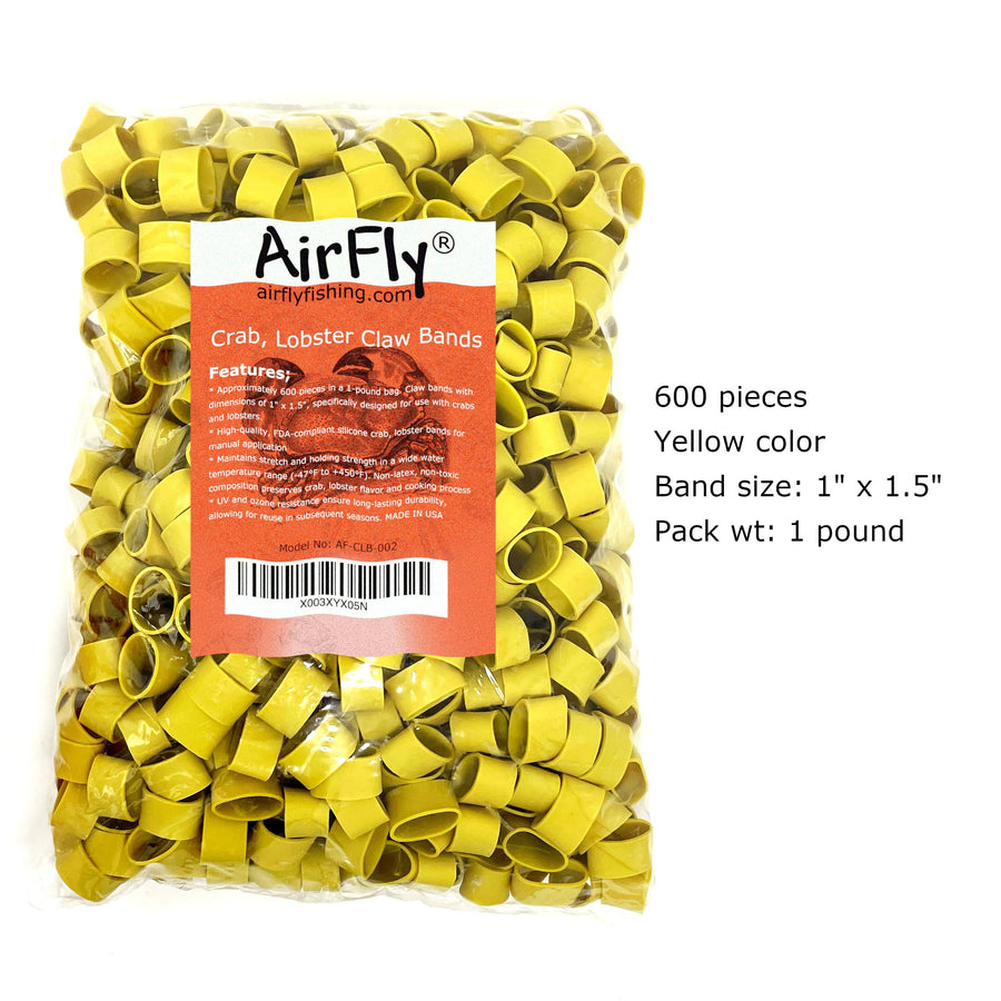 AirFly Crab and Lobster Claw Bands with Bander Tool - 600 Count USA-Made Silicone Bands, Yellow, FDA-Compliant, Latex-Fr