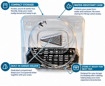 AirFly Pro Castable Crab Trap for Fishing Pole, 6-Loop Lead-Free Crab Loops with 3 oz Pyramid Sinker, 8 oz Total, Rust-Resistant Crabbing Gear for Dungeness, Rock & Blue Crab, Made in USA