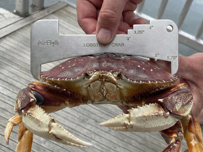 AirFly Aluminum Crab & Lobster Gauge – All-in-One Measuring Tool for Dungeness, Blue, Rock Crab & Lobster (3” to 5-3/4”) – Rust-Resistant Ruler for CA, East Coast, Gulf & Canada – Designed in USA