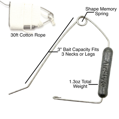 AirFly Crab Throw Line Kit, 3-Pack – 30 ft Heavy-Duty Cotton Hand Lines with Lead Sinkers – Perfect for Saltwater, Pier & Dock Blue Crabbing – Designed in USA