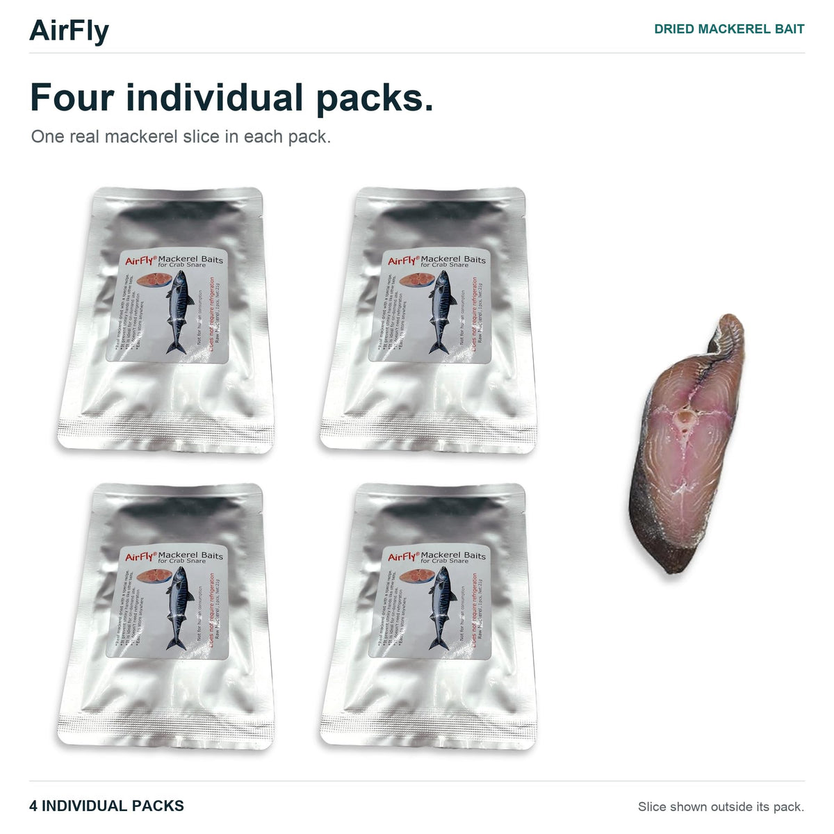 AirFly Dried Mackerel Fishing & Crab Bait, 4 Packs - Real Fish Bait for Crab Traps, Crab Snares & Hoop Nets, Ready to Us