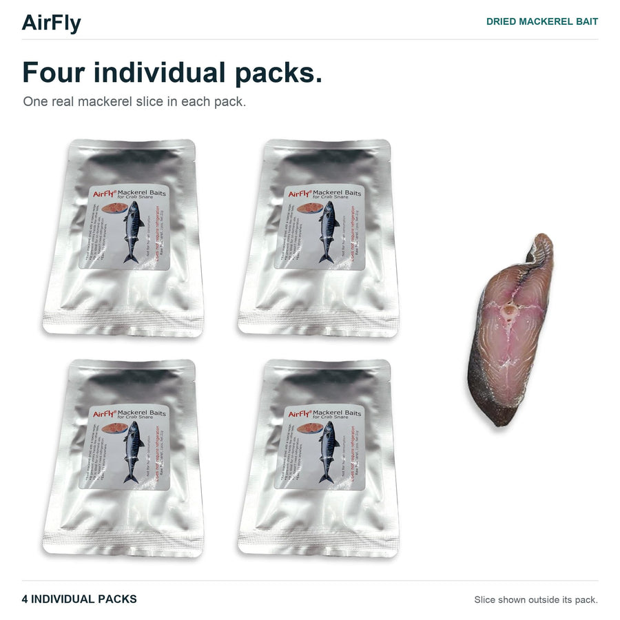 AirFly Dried Mackerel Fishing & Crab Bait, 4 Packs - Real Fish Bait for Crab Traps, Crab Snares & Hoop Nets, Ready to Us