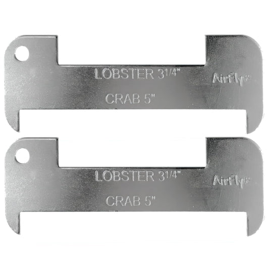 AirFly Aluminum Crab & Lobster Gauge, 5 in & 3¼ in Slots - Blue Crab, American & Spiny Lobster, Laser-Etched, 1 or 2 Pac