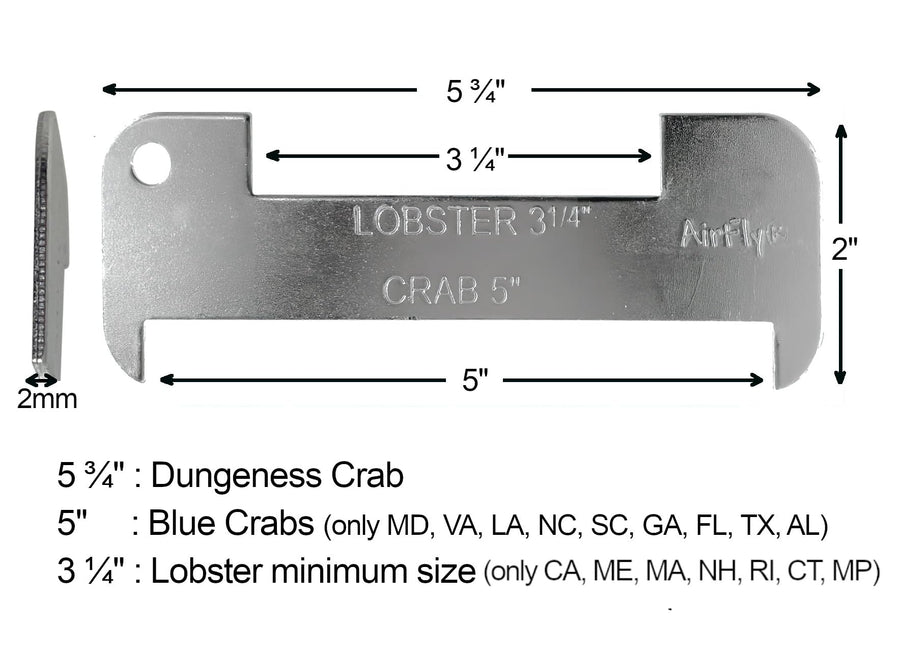 AirFly Aluminum Crab & Lobster Gauge, 5 in & 3¼ in Slots - Blue Crab, American & Spiny Lobster, Laser-Etched, 1 or 2 Pac
