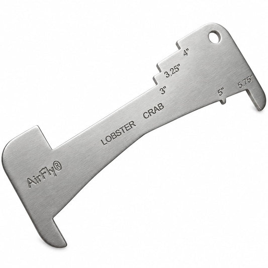AirFly 5-in-1 Aluminum Crab and Lobster Gauge for Dungeness & Blue Crab - 5¾ in, 5 in, 3¼ in, 4 in & 3 in Openings, Lase