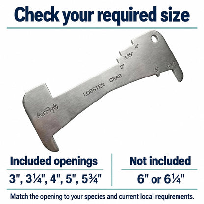 AirFly 5-in-1 Aluminum Crab and Lobster Gauge for Dungeness & Blue Crab - 5¾ in, 5 in, 3¼ in, 4 in & 3 in Openings, Lase