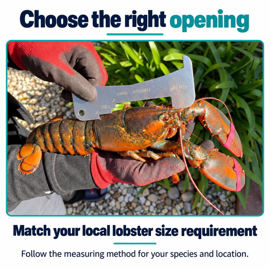 AirFly 5-in-1 Aluminum Crab and Lobster Gauge for Dungeness & Blue Crab - 5¾ in, 5 in, 3¼ in, 4 in & 3 in Openings, Lase