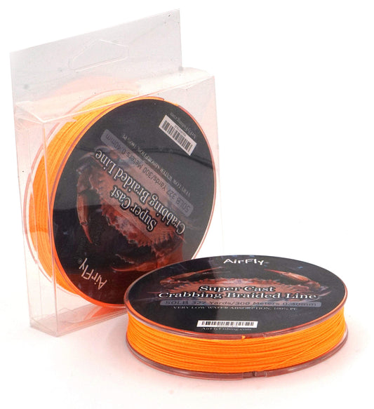 AirFly Braided Fishing Line for Castable Crab Traps, 50 lb, 328 yd, Orange - Low Stretch PE Braid for Piers, Jetties & S