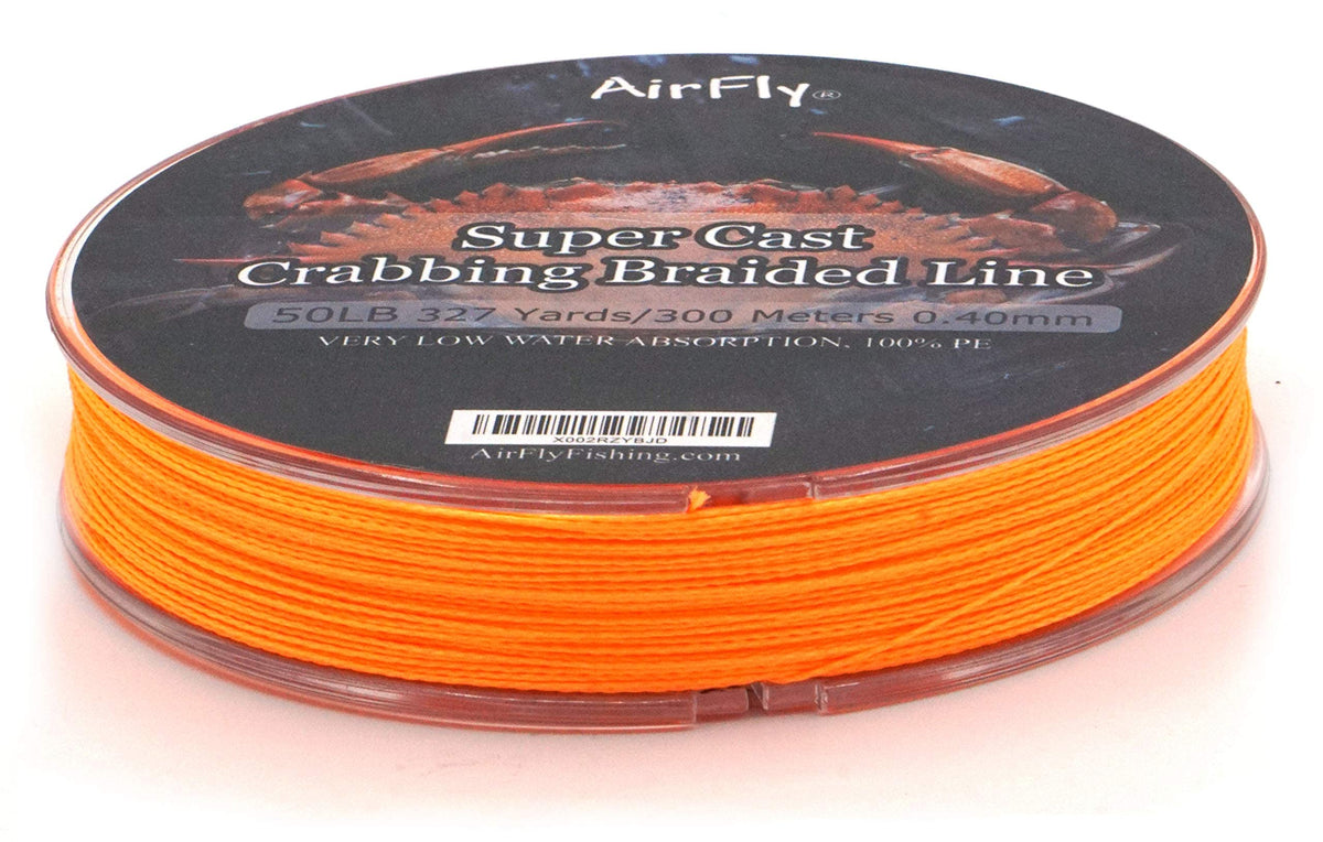 AirFly Braided Fishing Line for Castable Crab Traps, 50 lb, 328 yd, Orange - Low Stretch PE Braid for Piers, Jetties & S