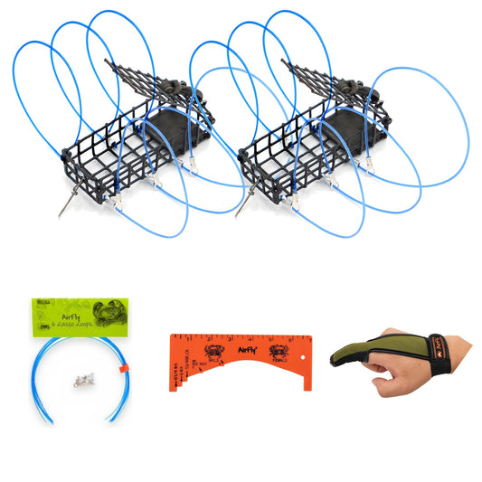 AirFly Crab Snare Kit for Fishing Rod - 2, 3 or 4 Castable 6-Loop Crab Traps with Gauge, Casting Glove & Spare Loops