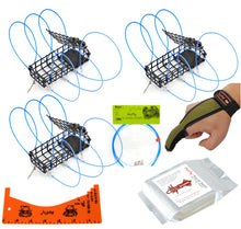 Load image into Gallery viewer, AirFly® Crab Trap Snares - Standard (3 Pack + Squid Bait + 6 Replacement loops + Gauge + Glove )
