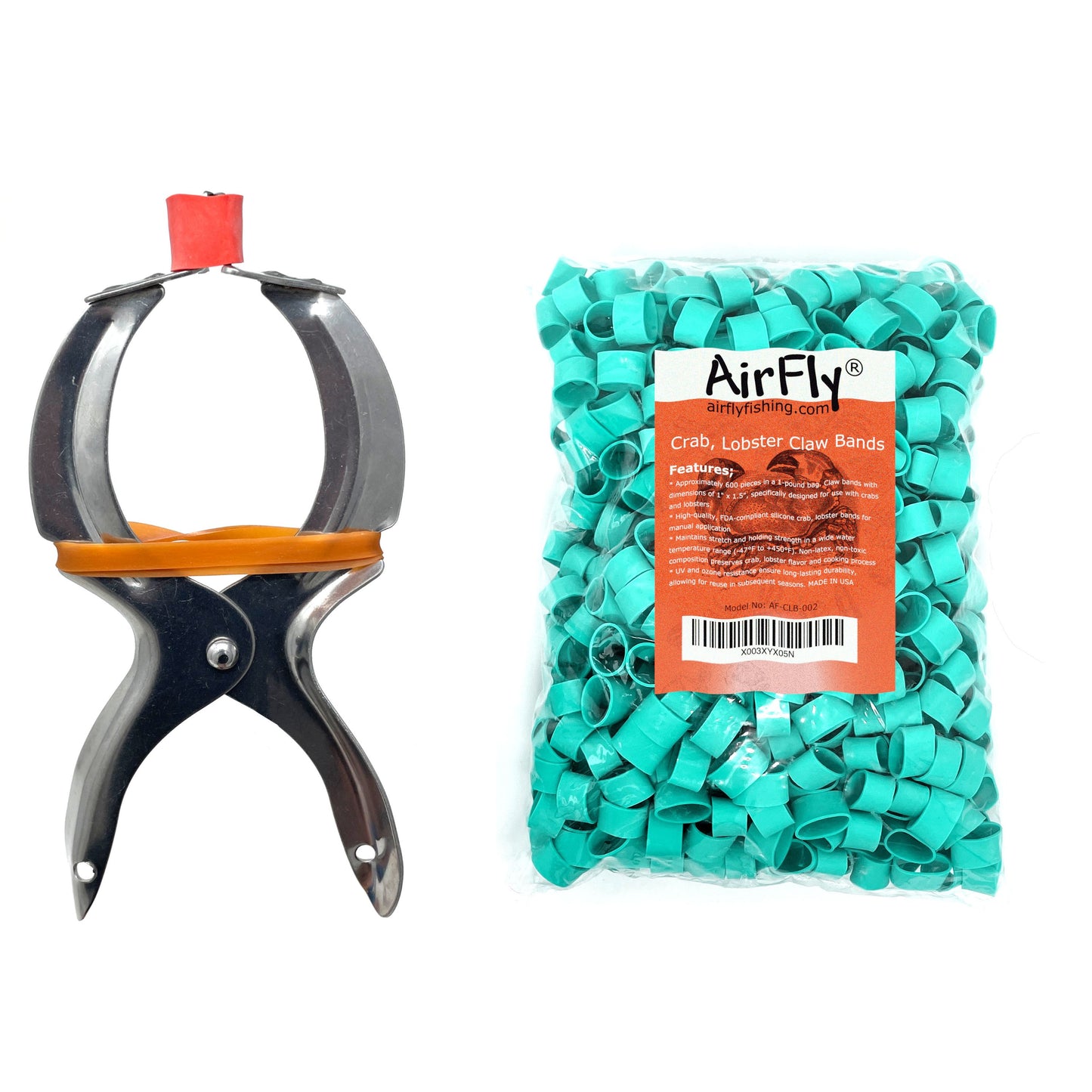 AirFly Crab, Lobster Claw Rubber Bands, Protect Lobsters & Crabs, Cook Safe FDA-Compliant Silicone, Made in USA - 600 pcs - Binder&Green Bag