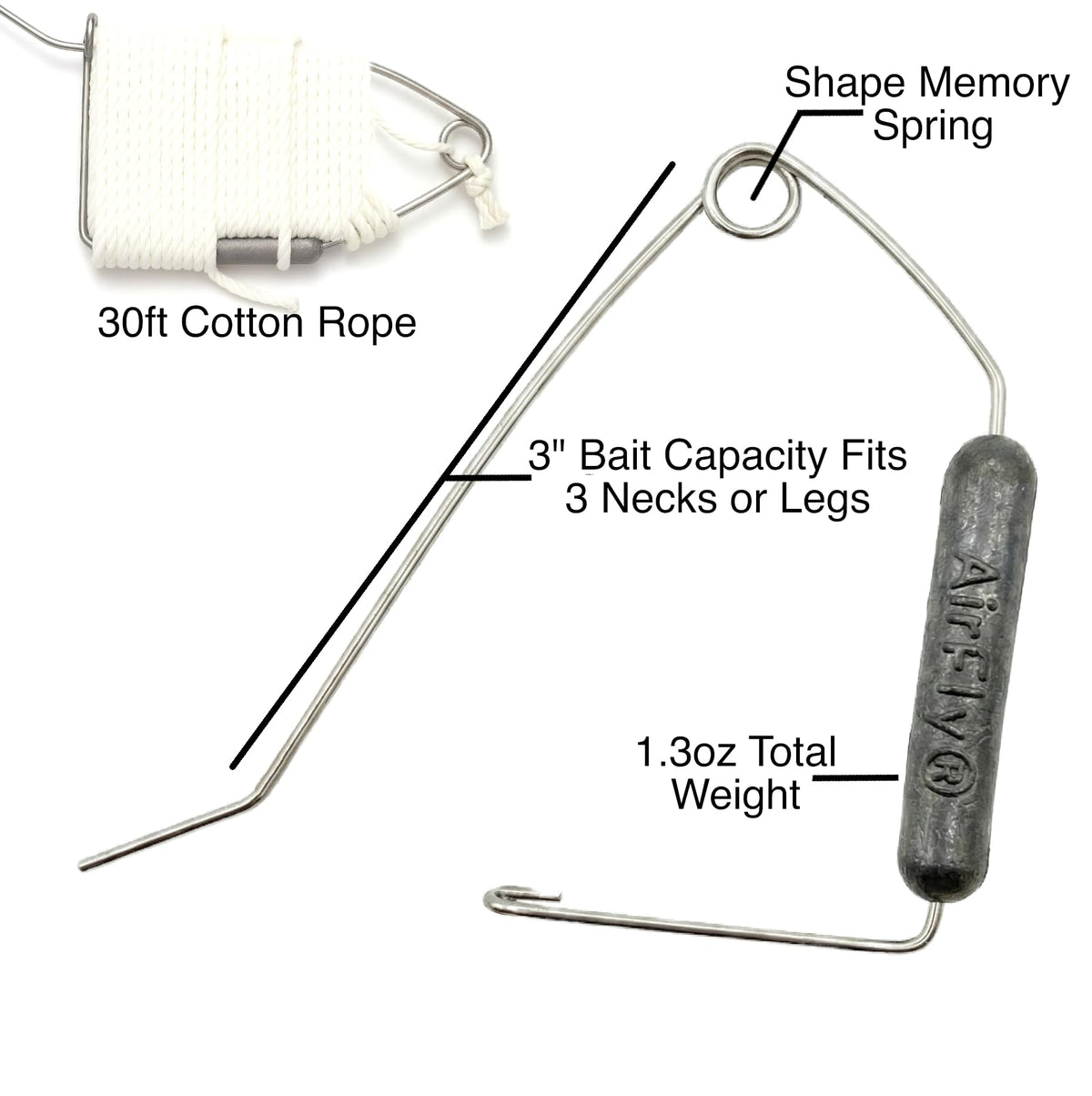 AirFly 6 Pack Blue Crab Throw Line, 30 ft Hand Line with Sinker & Bait-Lock Pin - Chicken Necking from Pier, Dock or Bri