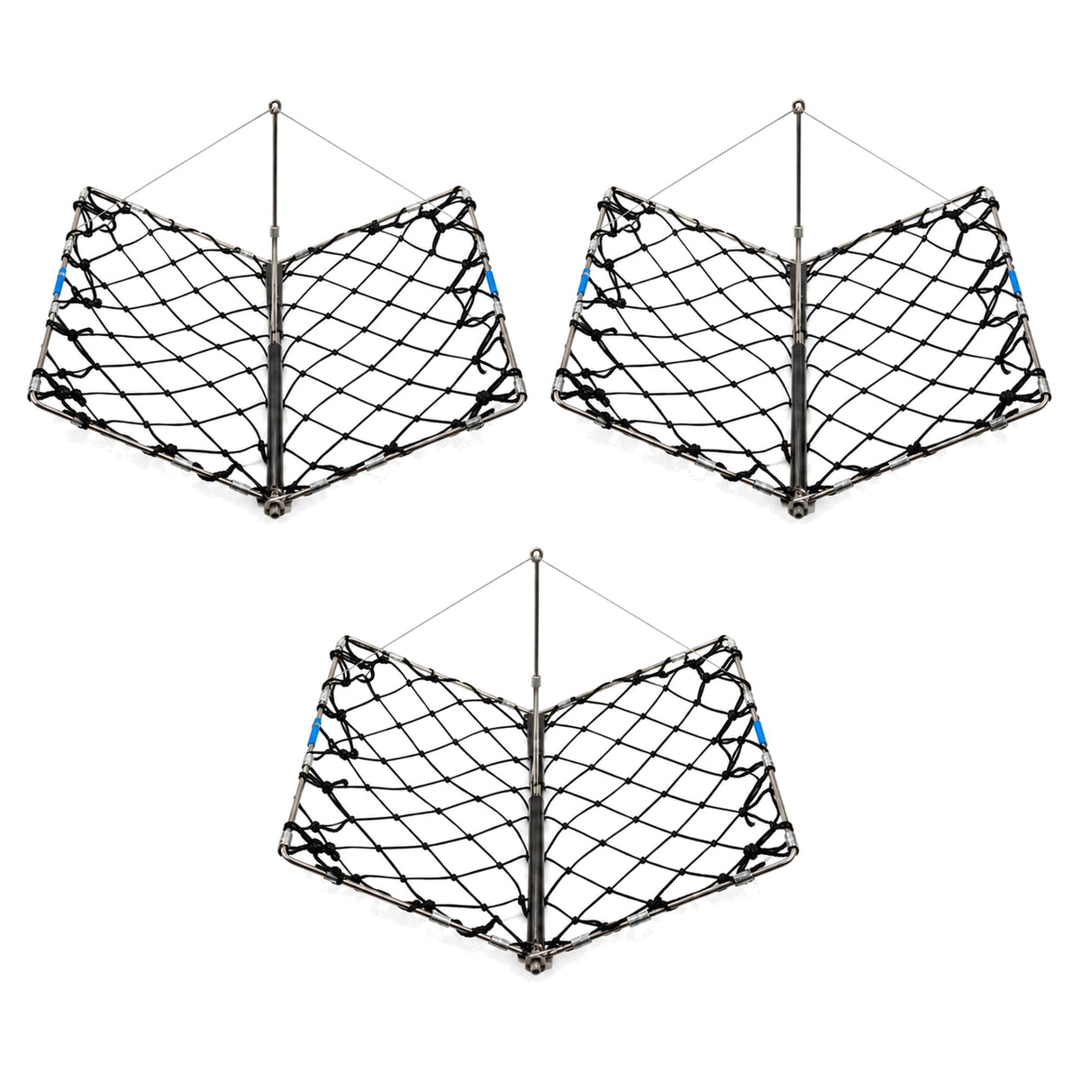 AirFly Castable Folding Crab Trap for Fishing Rod, Dungeness and Blue Crab - 3 Folding Traps with Built-in Bait Clips, F