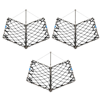 AirFly Castable Folding Crab Trap for Fishing Rod, Dungeness and Blue Crab - 3 Folding Traps with Built-in Bait Clips, F